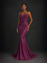 Sequin Mermaid Prom Dress with Floral Applique