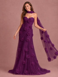 Blush Pink Strapless Sweetheart 3D Floral Tulle Mermaid Prom Dress