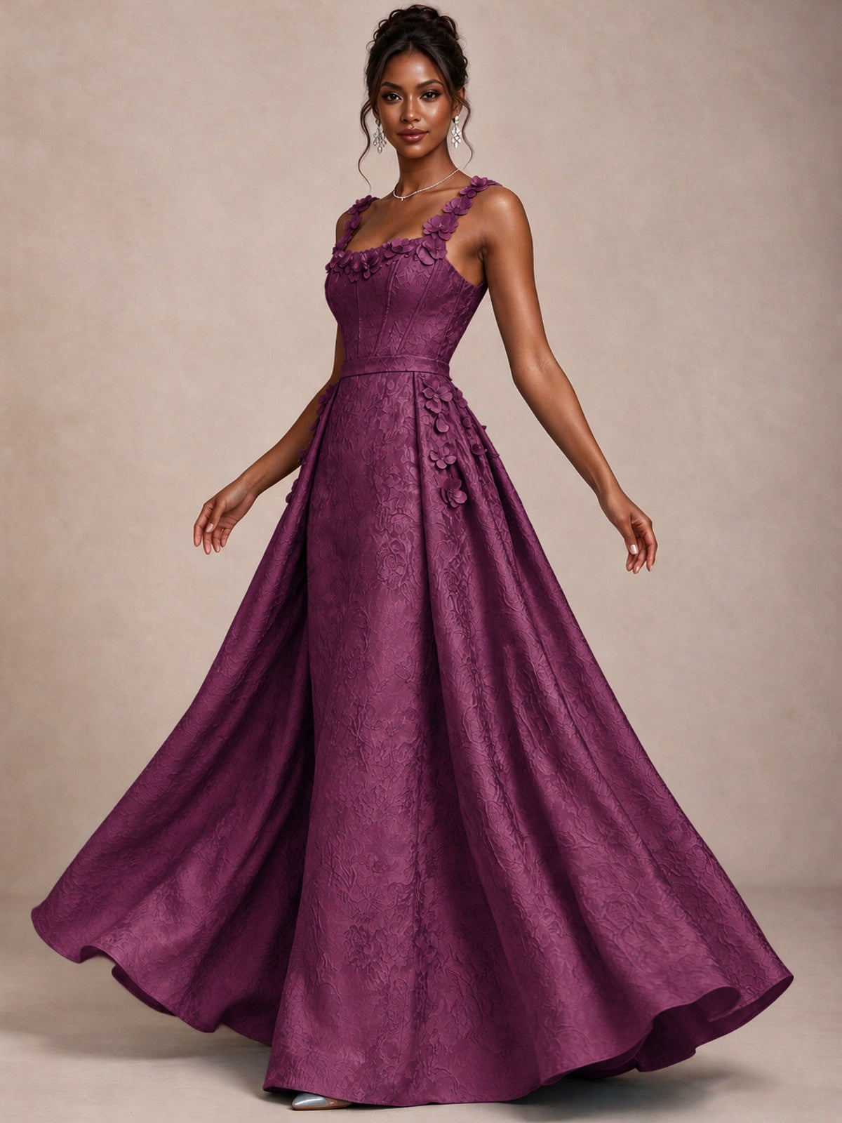 Light Blue 3D Floral Jacquard Prom Dress with Detachable Overskirt Corset Gown