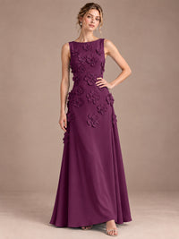 3D Floral Applique Sleeveless Formal Maxi Dress