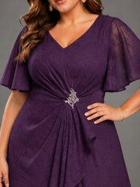 Jacquard Chiffon A-Line V-Neck High-Low Mother of the Bride Dress