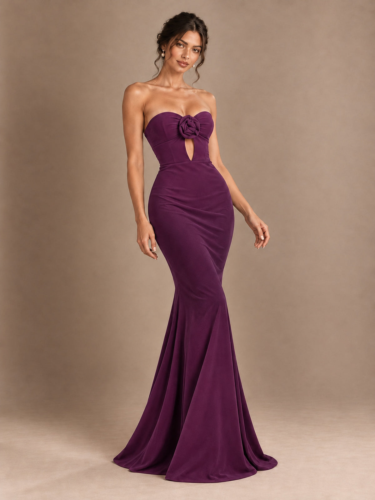 Emerald Green Strapless Mermaid Prom Dress with 3D Rose & Keyhole Cutout