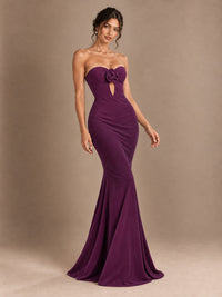 Emerald Green Strapless Mermaid Prom Dress with 3D Rose & Keyhole Cutout