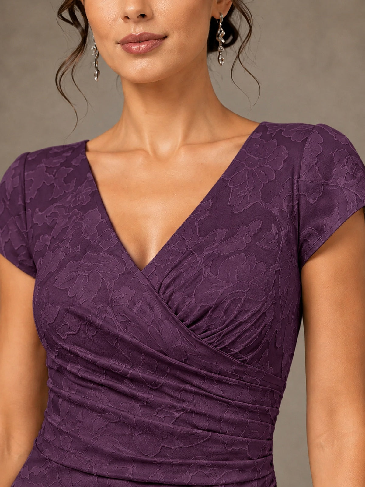 V-Neck Floral Jacquard Mother of the Bride Dress with Slit