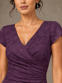 V-Neck Floral Jacquard Mother of the Bride Dress with Slit