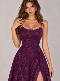 Floral Lace A-Line Prom Dress with Spaghetti Straps & High Slit