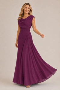 Cowl Neck Ruched Chiffon Mother of the Bride Dress