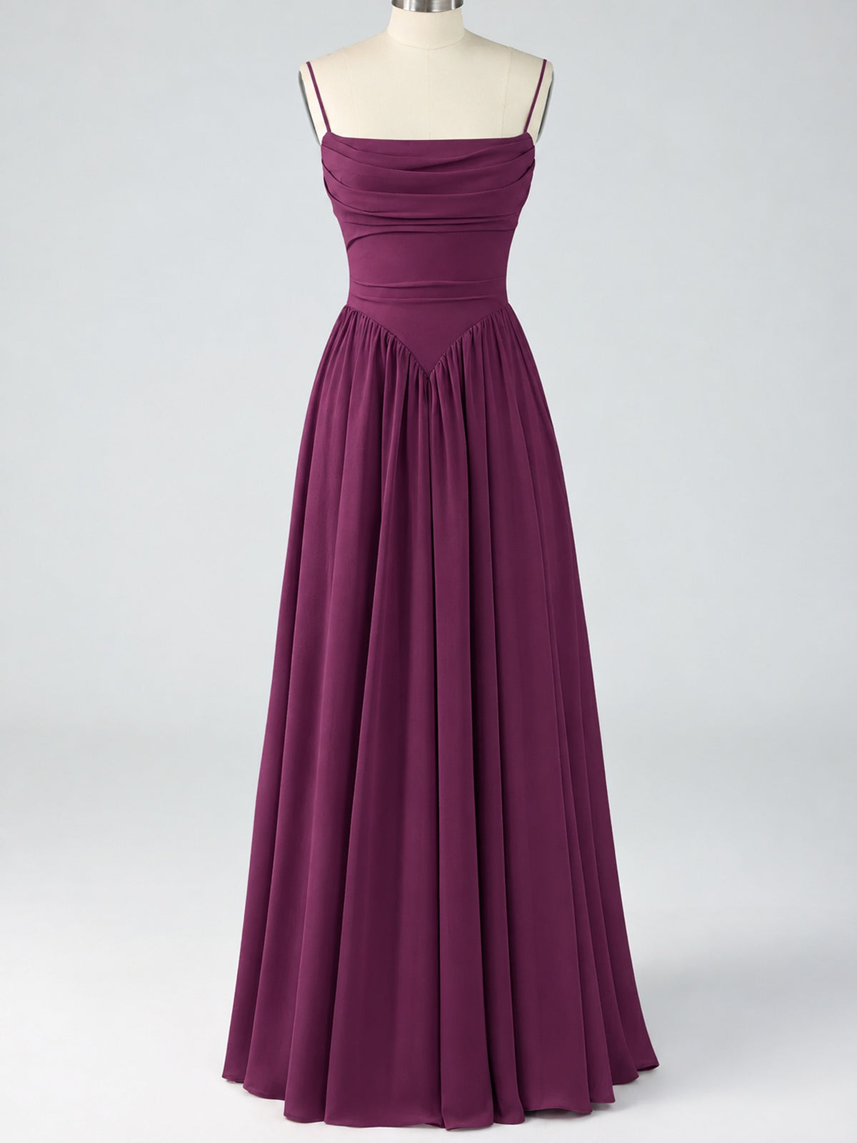 Spaghetti Strap Ruched Chiffon Maxi Dress with Backless