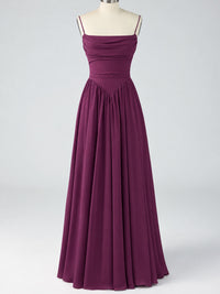 Spaghetti Strap Ruched Chiffon Maxi Dress with Backless