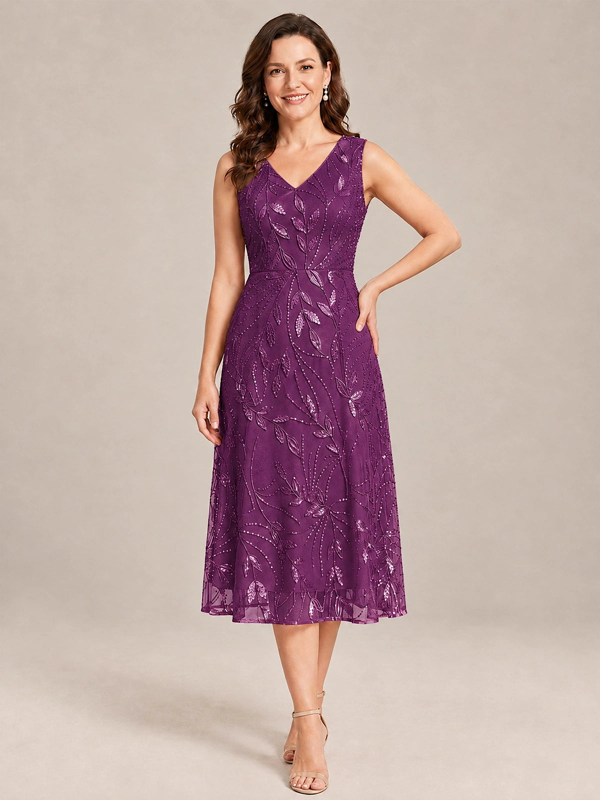 Tea Length Sequin Lace Mother of the Bride Dress with Chiffon Jacket