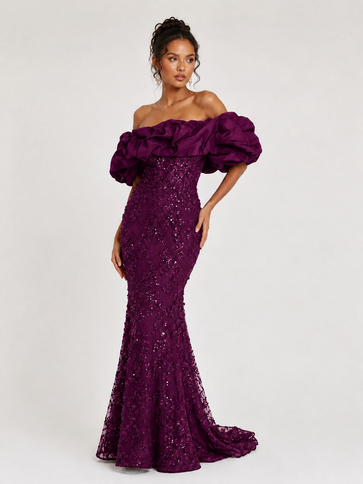 Sequin Off-Shoulder Ruffle Mermaid Prom Dress