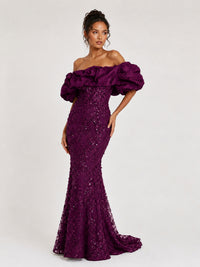 Sequin Off-Shoulder Ruffle Mermaid Prom Dress