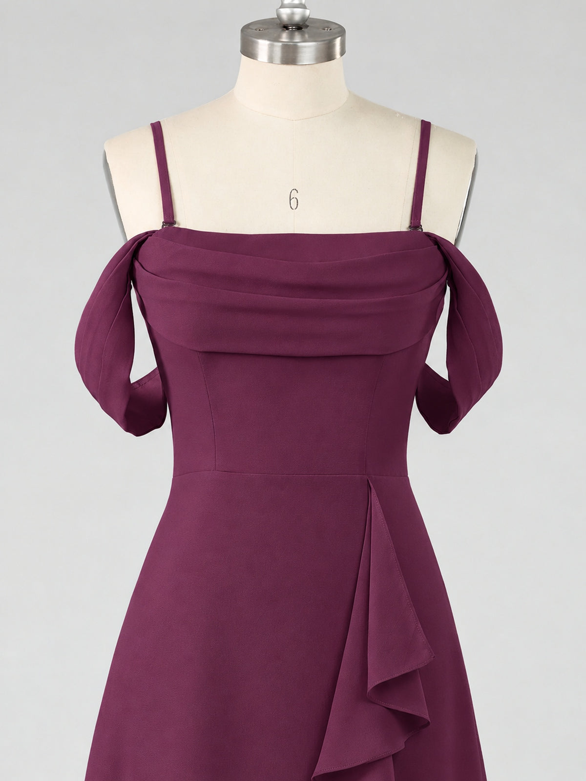 Spaghetti Strap Chiffon Bridesmaid Dress with Ruffles Slit