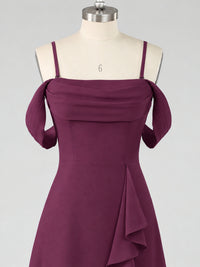 Spaghetti Strap Chiffon Bridesmaid Dress with Ruffles Slit