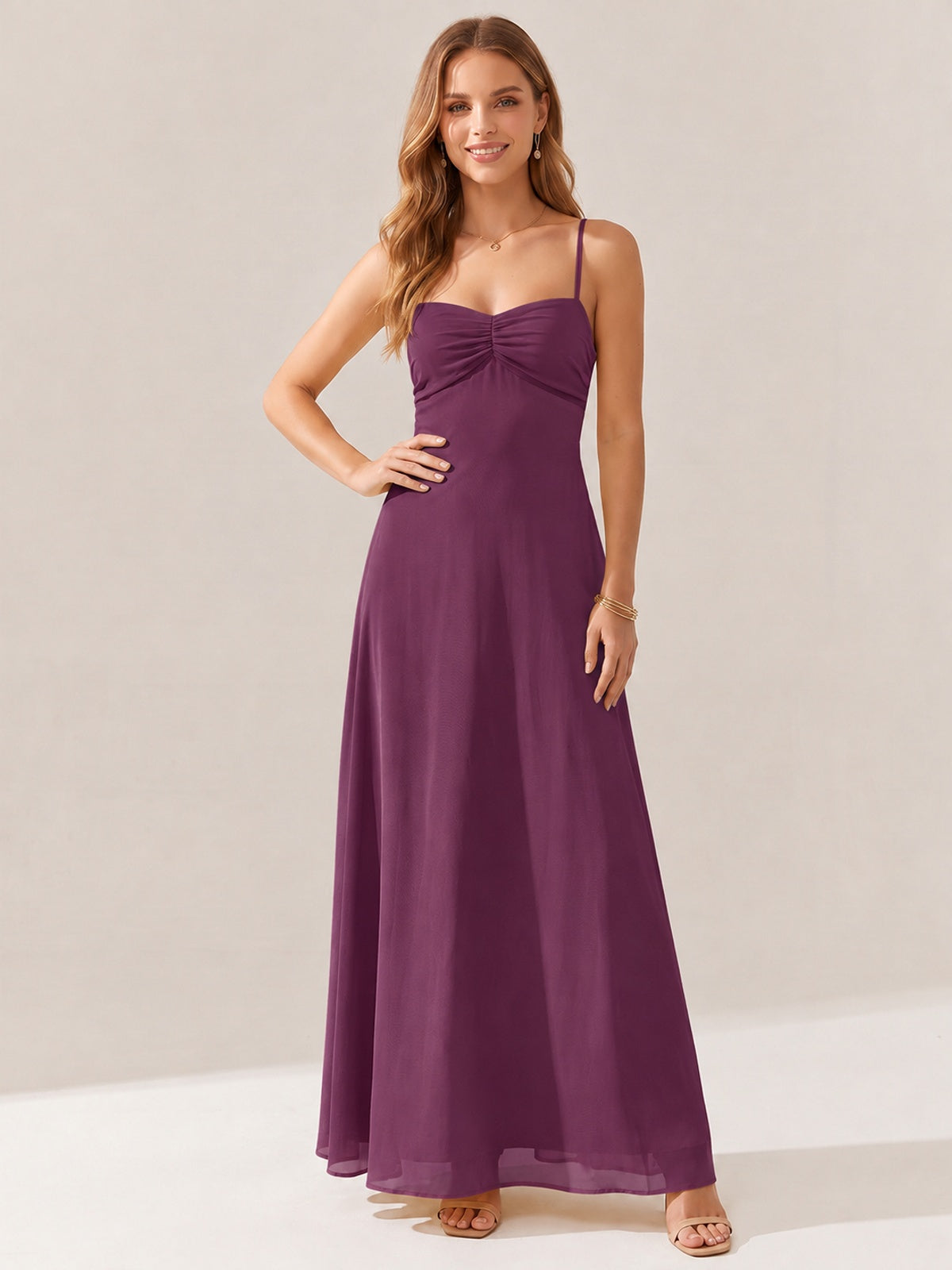JOVELLEE Yellow Sweetheart Ruched Bust Chiffon Maxi Dress