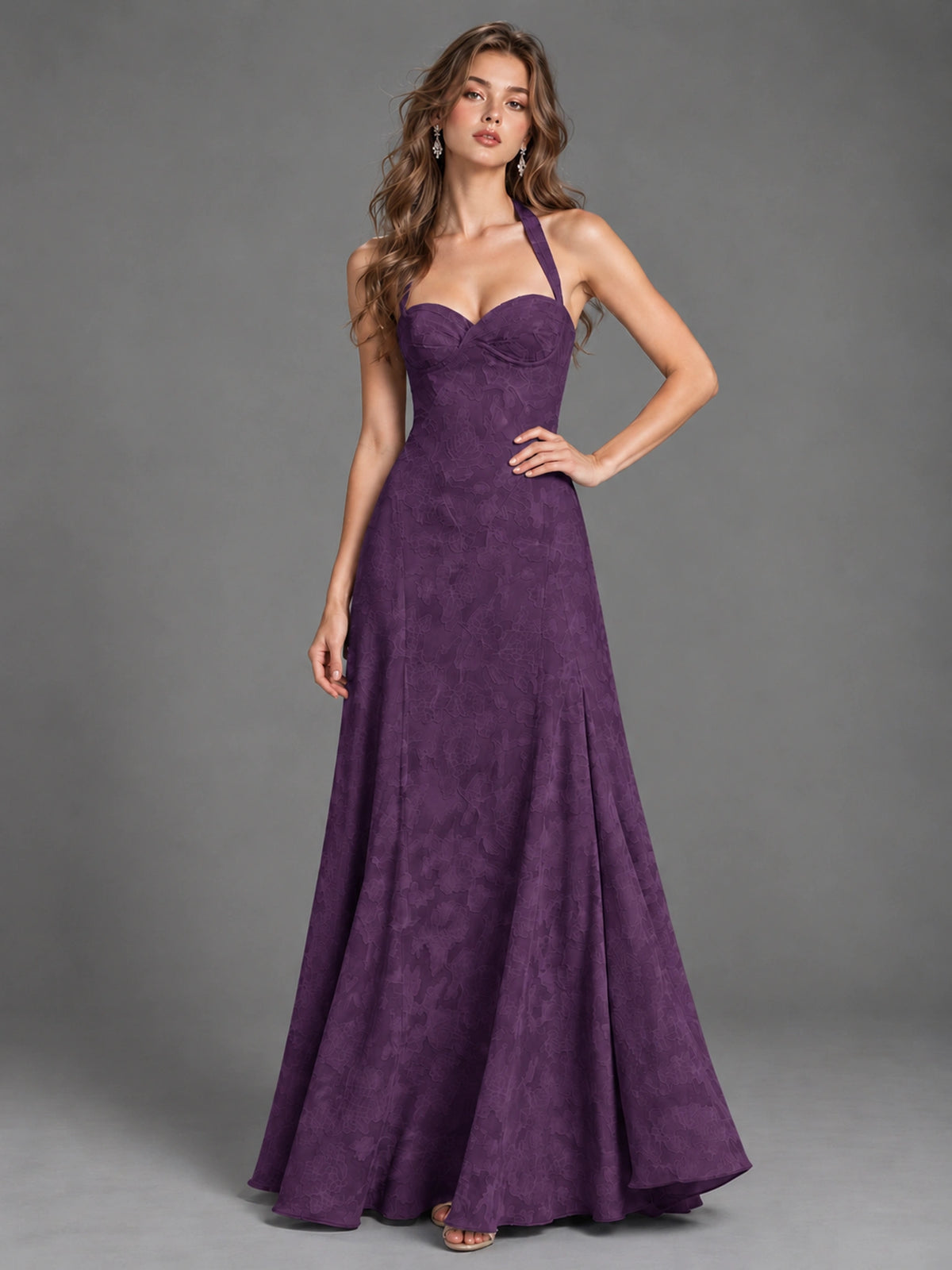 A-Line Halter Floral Chiffon Maxi Dress