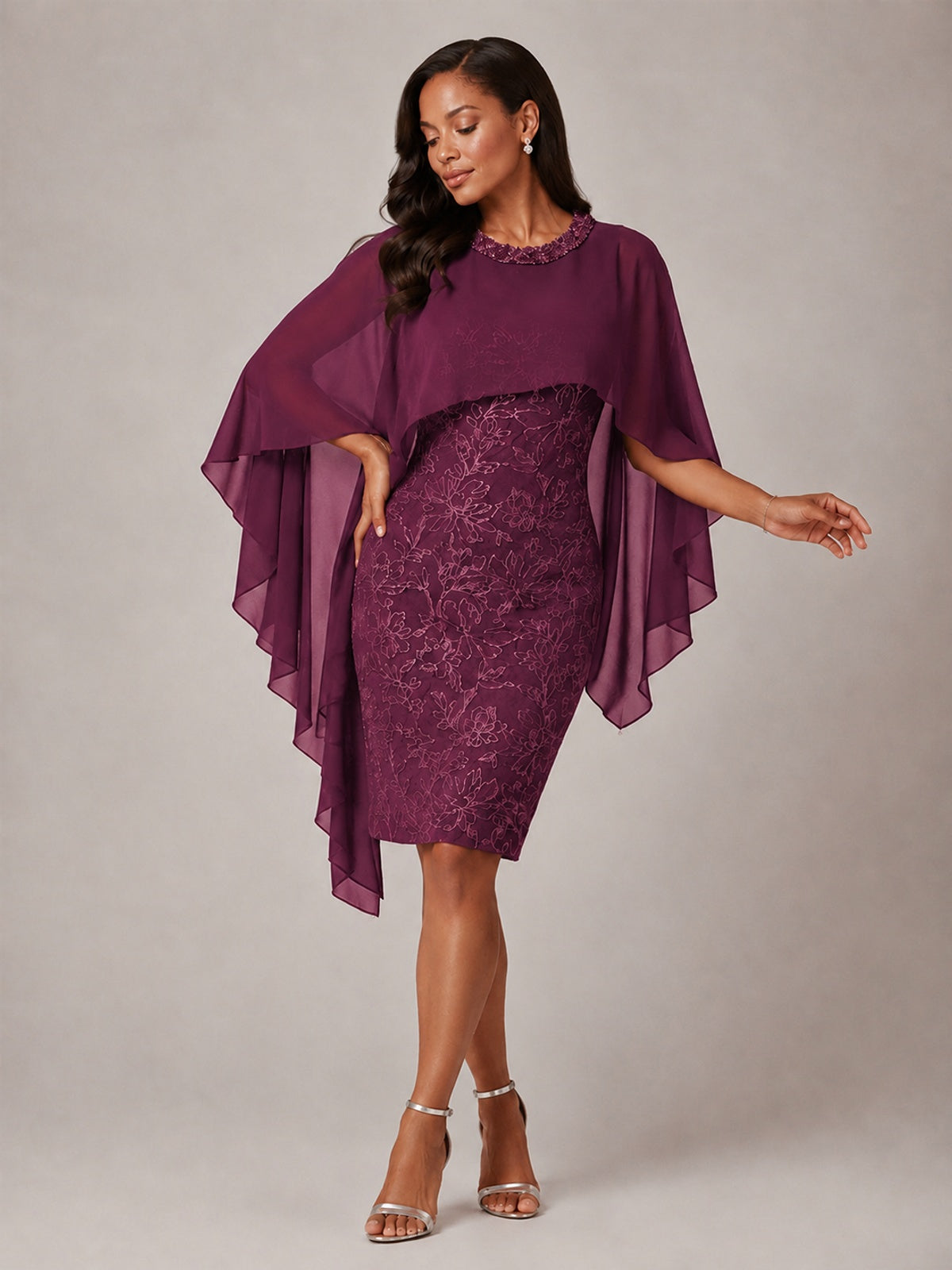 Floral Sheath Mother of the Bride Dress with Cape Overlay