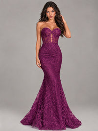 Strapless Corset Mermaid Prom Dress Lace Appliqué Formal Gown