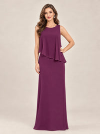 Cape Sleeve Mother of the Bride Dress with Asymmetrical Overlay