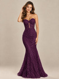 Strapless Corset Mermaid Prom Dress with Floral Lace Appliqué