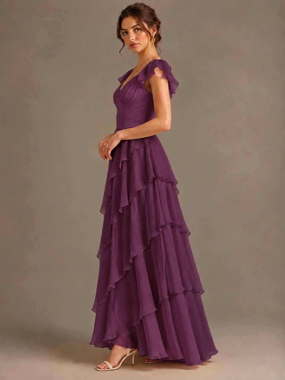 Ruffle Tiered V Neck Maxi Dress