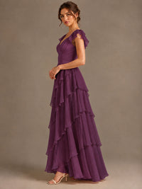 Ruffle Tiered V Neck Maxi Dress