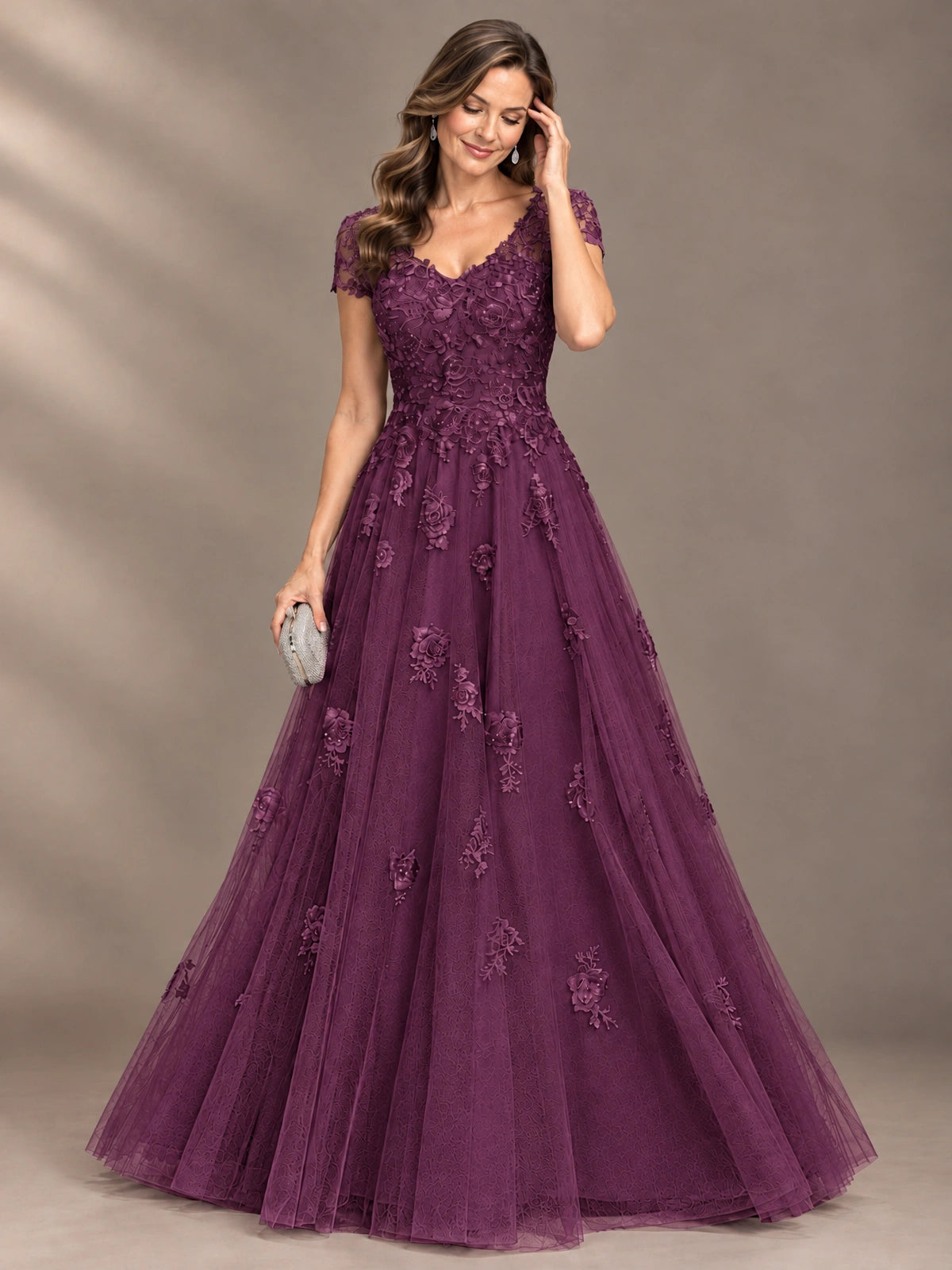 Lace Appliques A-line Mother of The Bride Dresses with Short Sleeves