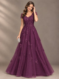 Lace Appliques A-line Mother of The Bride Dresses with Short Sleeves