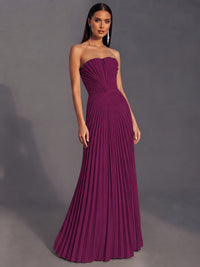 Strapless A-line Long Pleated Satin Prom Dress