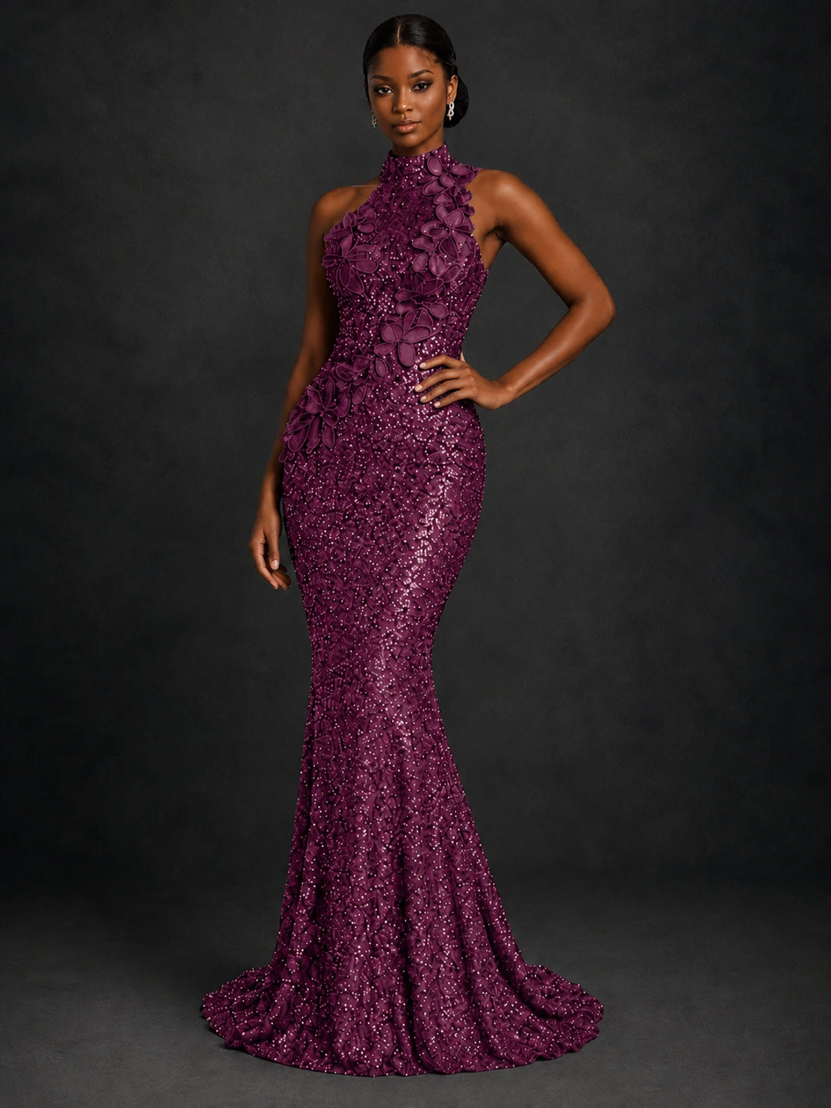 Sparkly Sequin High Neck Mermaid Prom Dress
