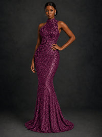 Sparkly Sequin High Neck Mermaid Prom Dress