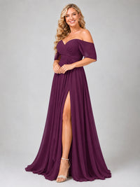Off Shoulder Chiffon Bridesmaid Dress with Slit