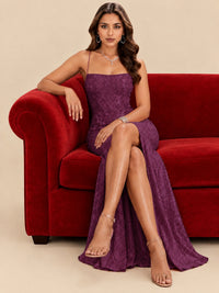 Sequin Lace Appliques Mermaid Prom Dress Spaghetti Strap Formal Gowns with Slit