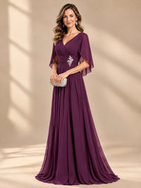 Ruched V Neck Mother of The Bride Dresses with Shawls Appliques and Cap Sleeves