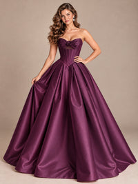 Pink Strapless Corset Satin Prom Derss & Ball Gown with 3D Floral