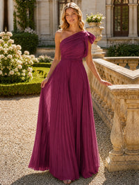 One Shoulder Pleated Chiffon A-Line Floor-Length Bridesmaid Dress