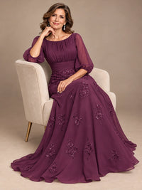 A-Line Mother of the Bride Dress with Sheer Puff Sleeves