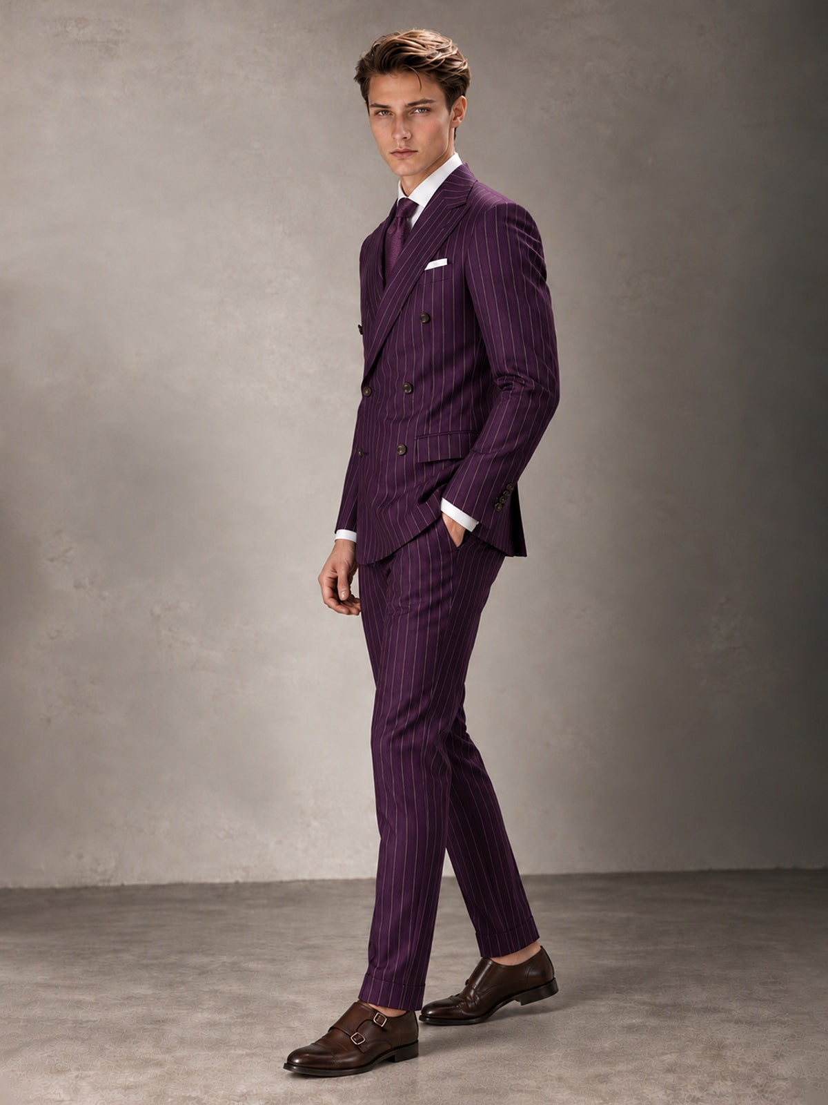 Double Breasted Pinstripe Men's Suit 2 Piece (Jacket & Pants) for Wedding & Formal Prom
