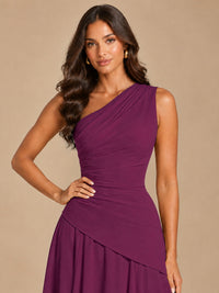 One Shoulder Prom Dress A-line Ruched Women Wedding Formal Gowns