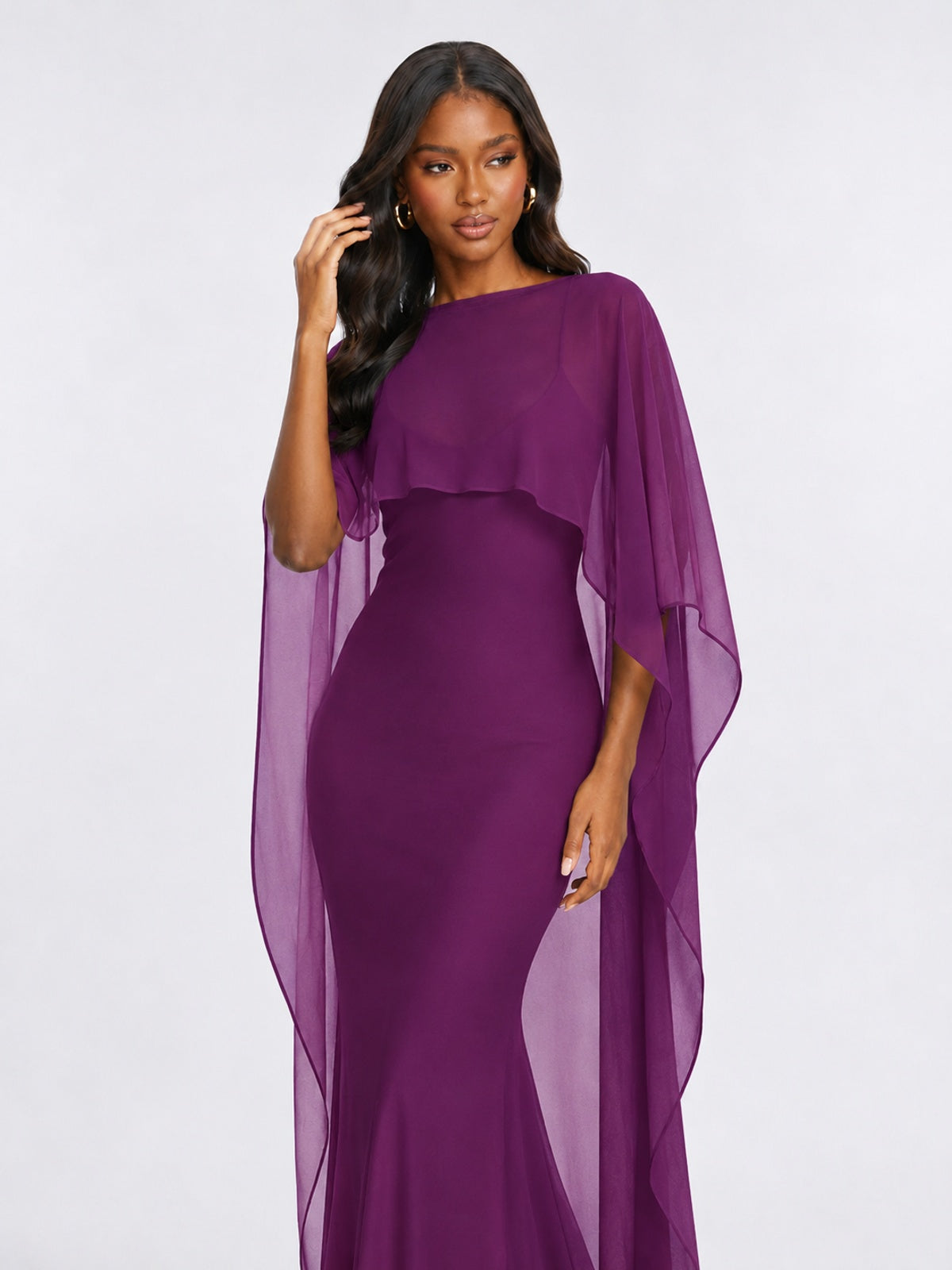 Satin Cape Prom Dresses Meramid Maxi Dress