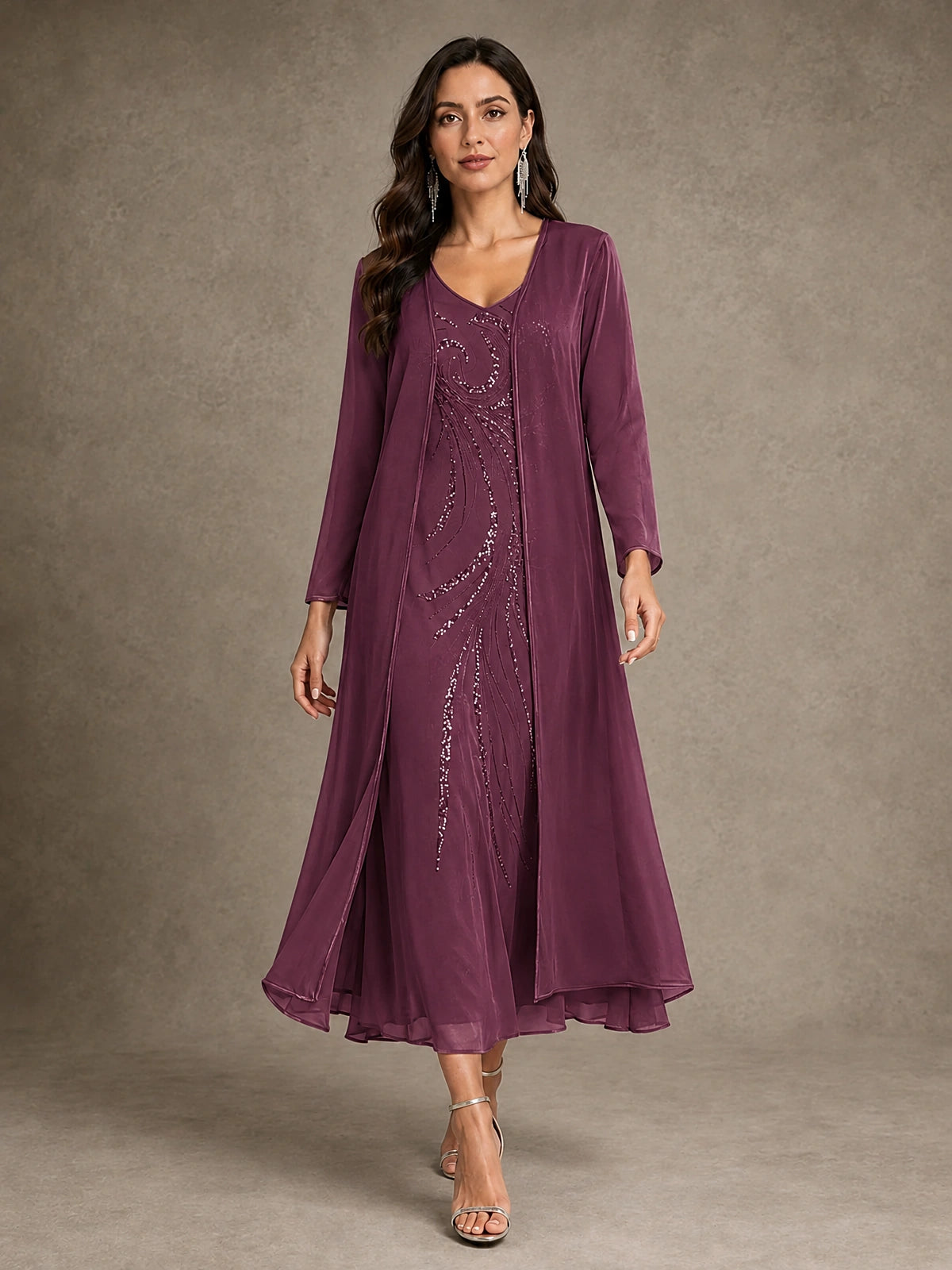 Sequin Chiffon Mother of the Bride Dress with Jacket