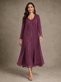 Sequin Chiffon Mother of the Bride Dress with Jacket