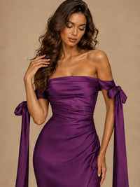 Off The Shuolder Satin Prom Dress Slit Mermaid Formal Gowns