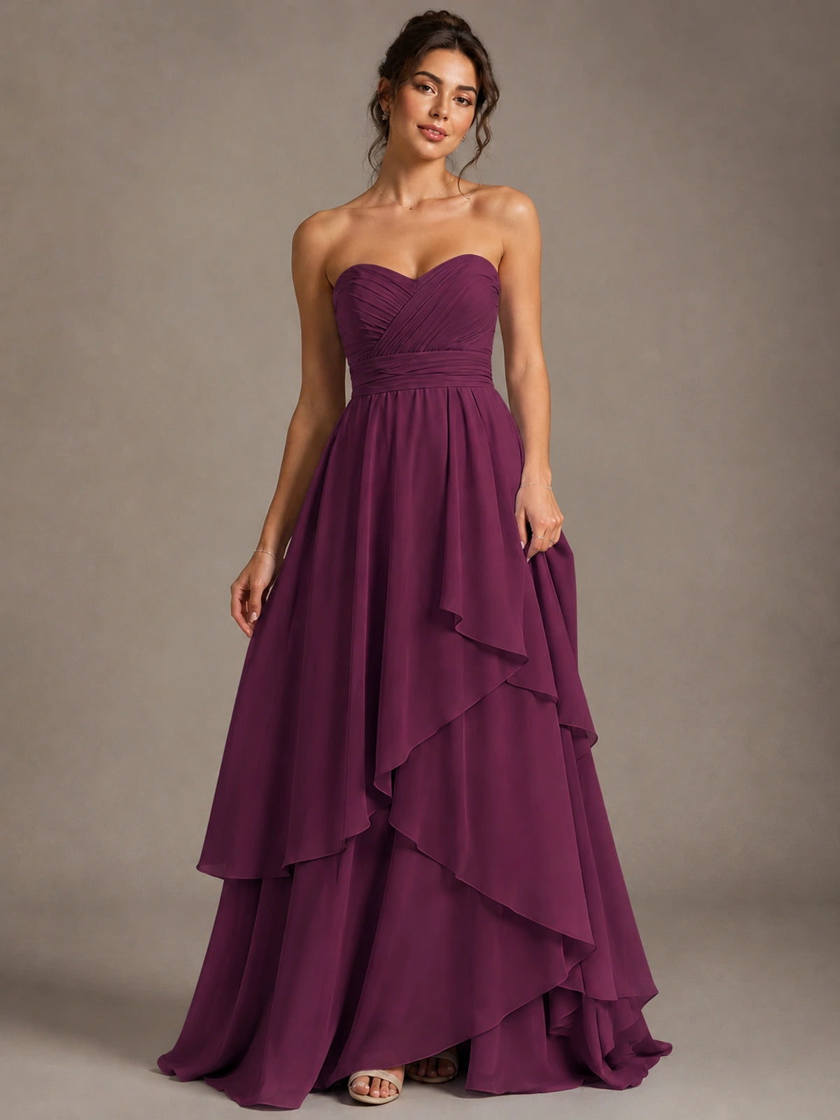 Strapless Ruffle A-Line Maxi Dress