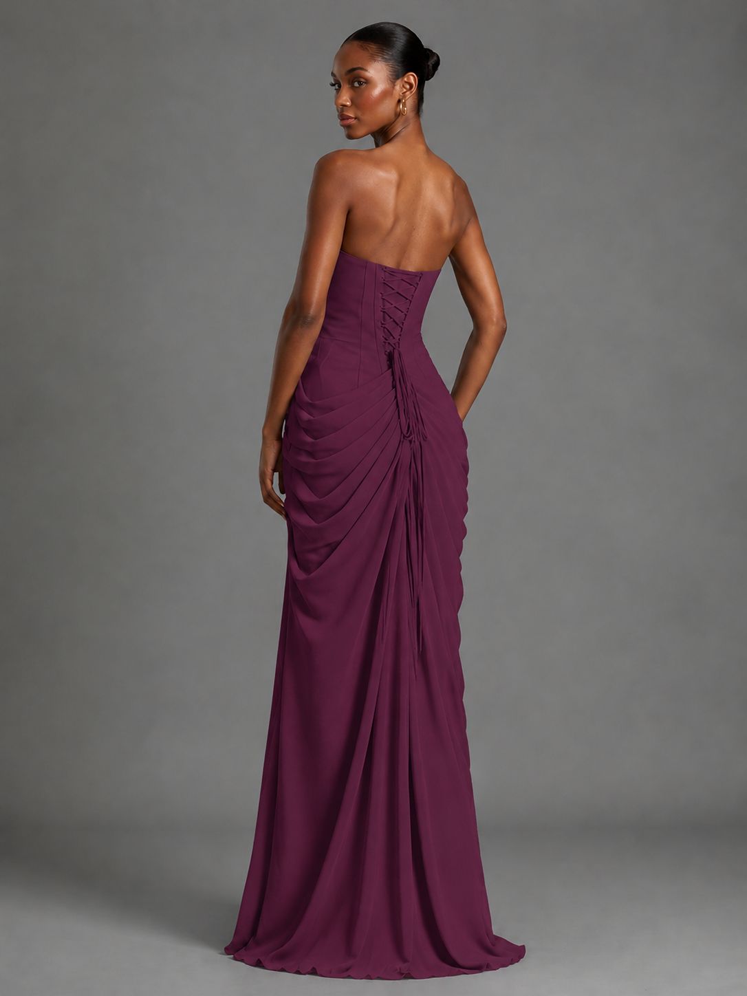 Strapless Bodycon Pleated Chiffon Formal Dress with Slit