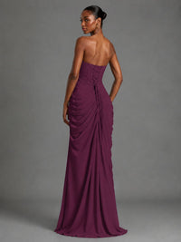 Strapless Bodycon Pleated Chiffon Formal Dress with Slit