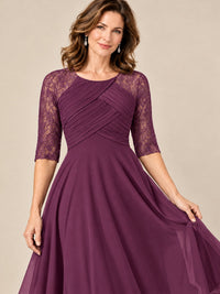 Tea-Length Mother of the Bride Dress with Lace 3/4 Sleeves