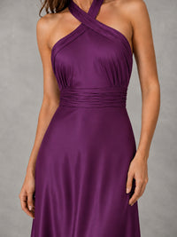 Sage Green Satin A-Line Bridesmaid Dress with Halter Neck