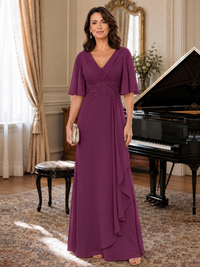 V-Neck Chiffon Lace Mother of the Bride Dresses
