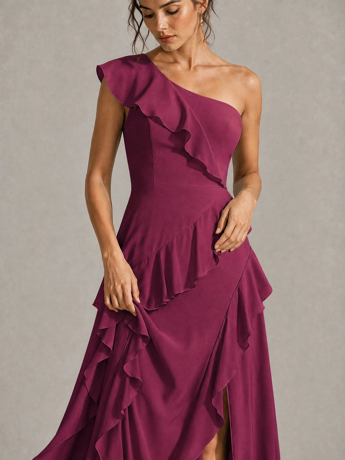 Sage Green One Shoulder Ruffle Bridesmaid Dress